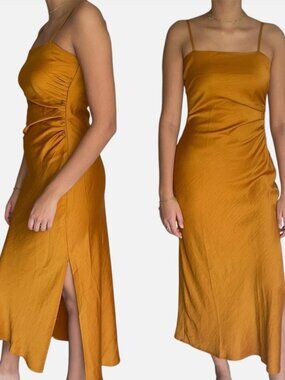 House of Harlow 1960 Gold Spaghetti Strap Slip Dress with Side Ruching. Size M